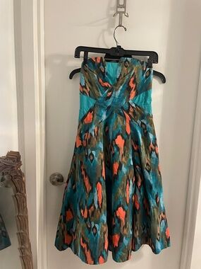 Anthropologie Girls from Savoy size 2 Teal Painted Strapless A-line Dress